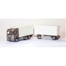 Scania Cs20H 6X4 Rigid Box With Box Trailer - Gray 1:25 Scale